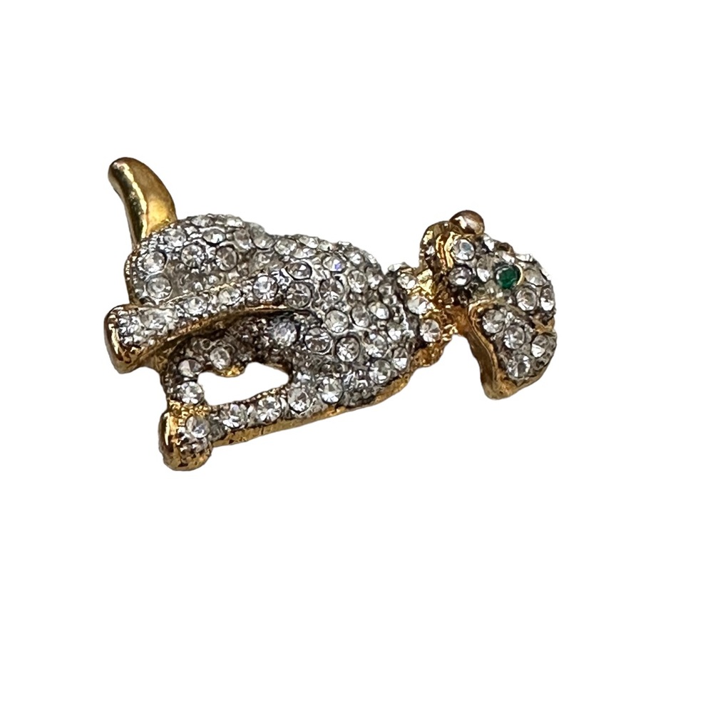 Vintage Crystal Dog Pin Brooch Gold Tone - Picture 5 of 10